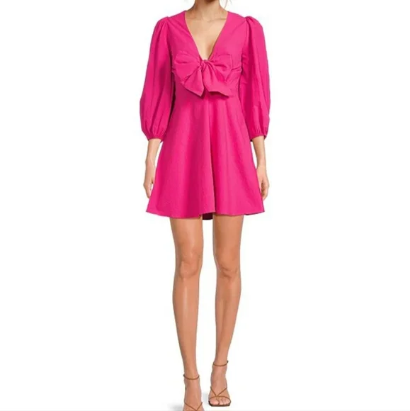 Ted Baker mini dress 6 hot pink Jozelyn V-neck babydoll puff sleeve new $285